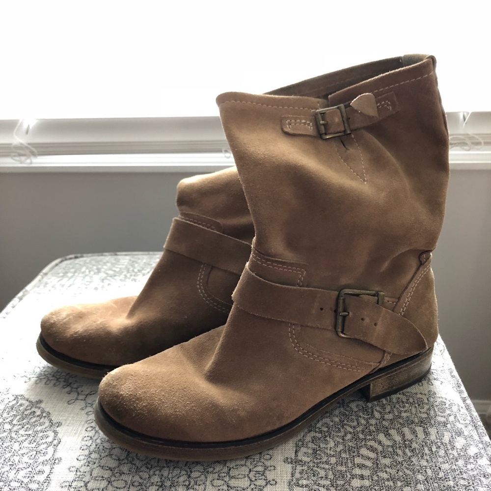 High Top Brown Suede Moto Boots - 9.5